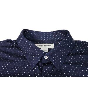 Mizzen + Main Polka Dot Performance Shirt Short Sleeve Men's XL Classic Fit Navy